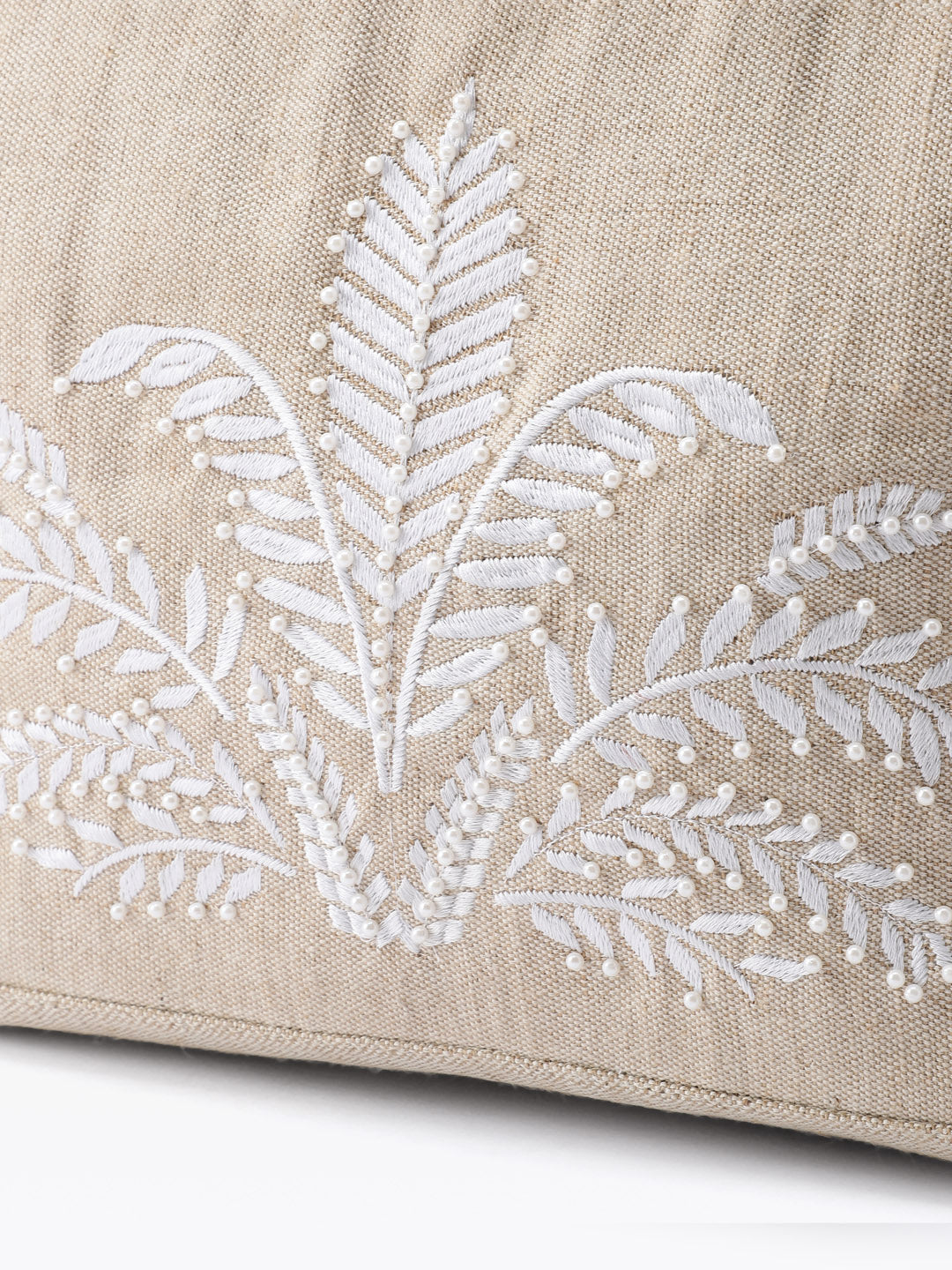 PRIMRSE Jute Tote Bag with Embroidered Fern Design