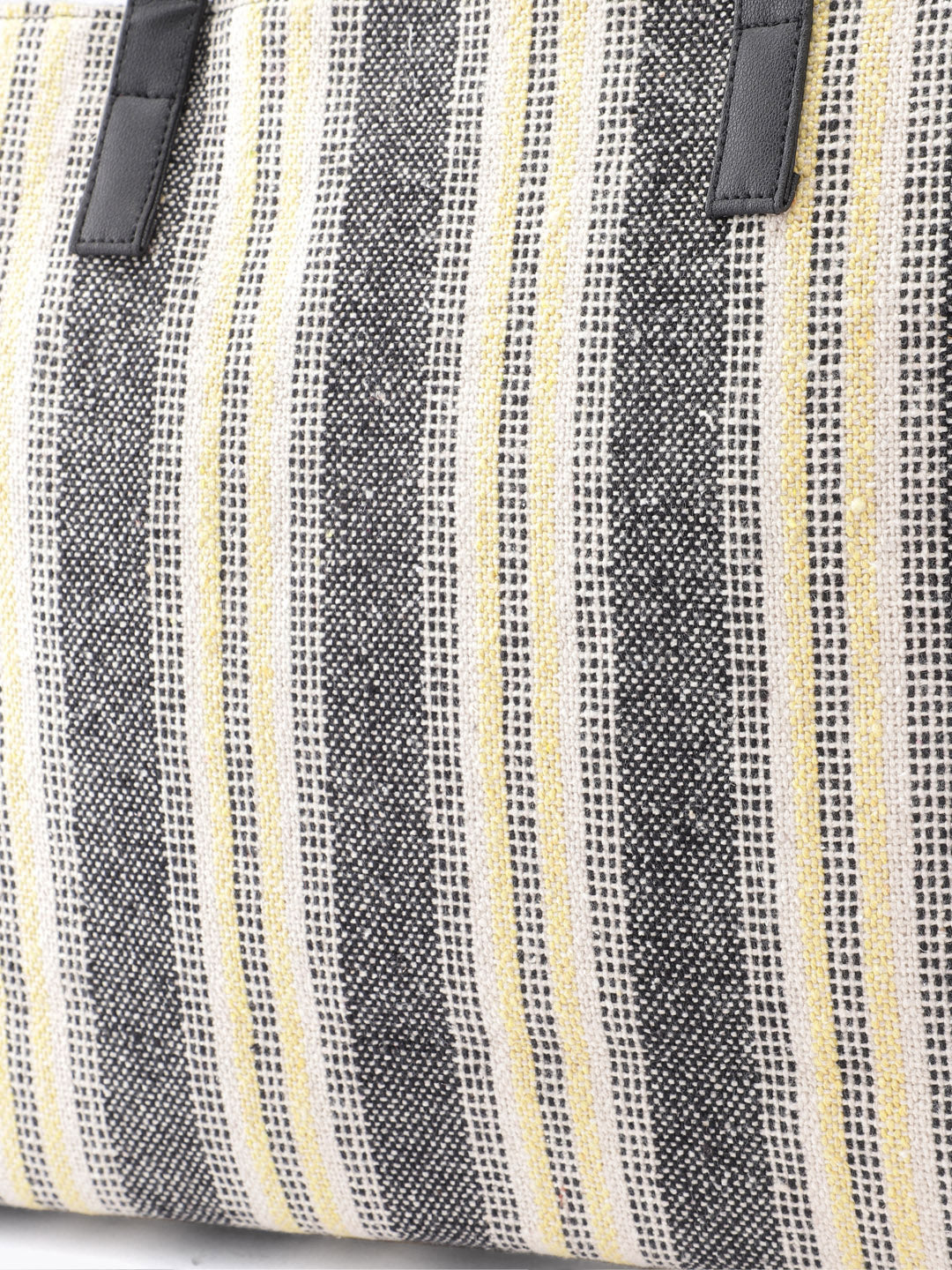 PRIMROSE Striped Tote Bag, Black White Yellow, Woven Pattern
