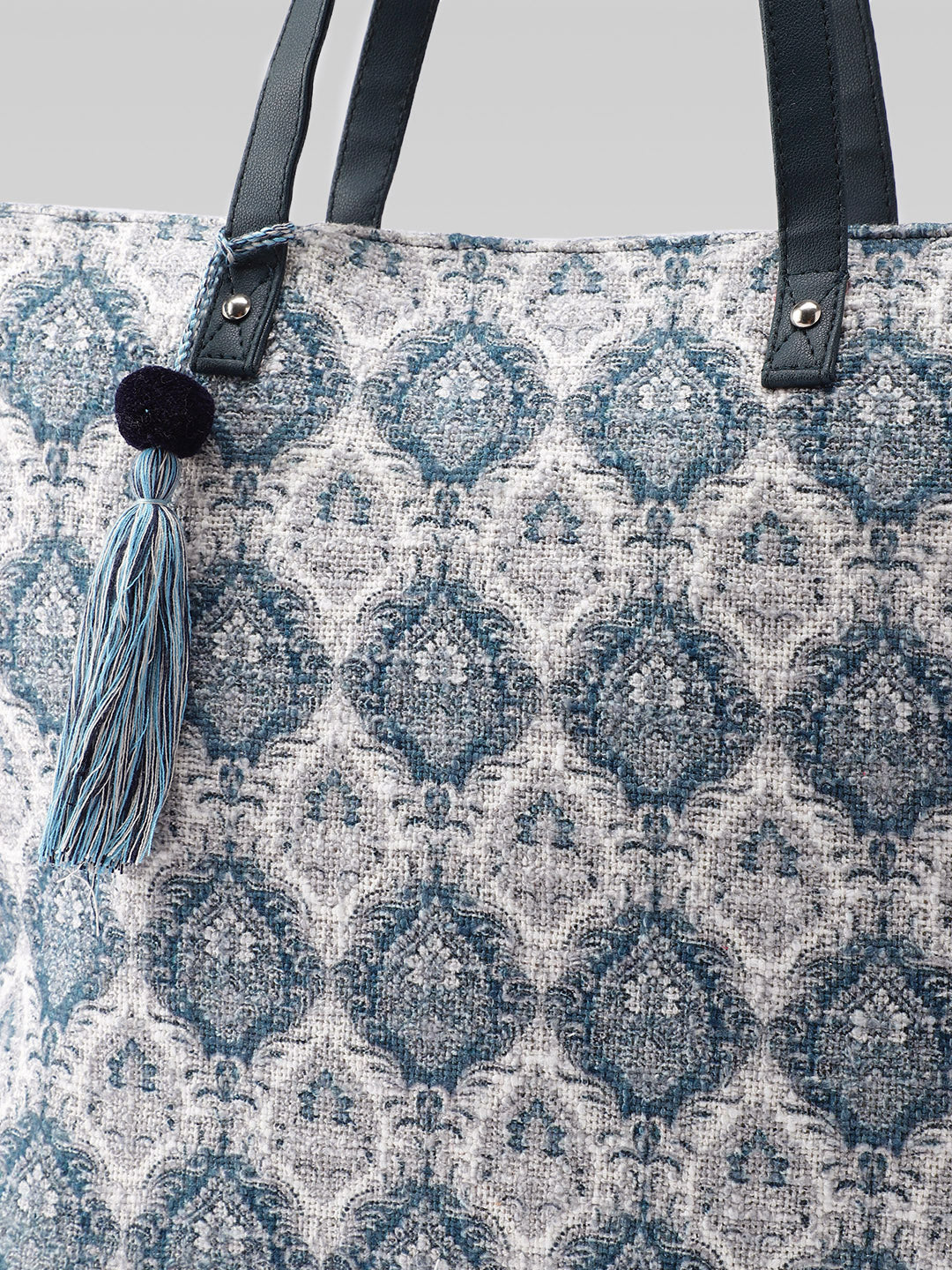 PRIMROSE Cotton Tote Bag with Blue and Beige Floral
