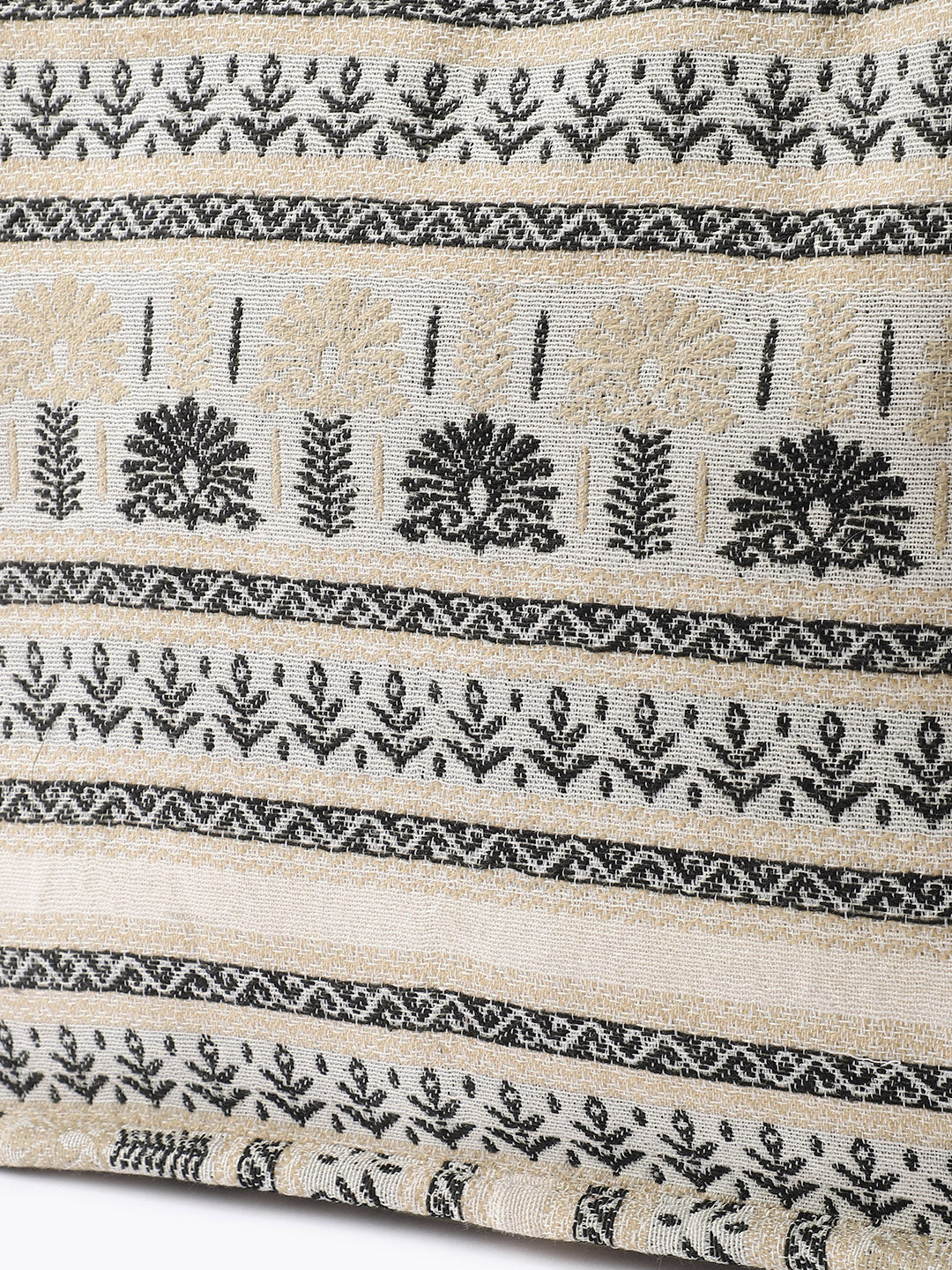 PRIMROSE Woven Tote Bag, Beige and Black, Ethnic Print, Cotton Fabric