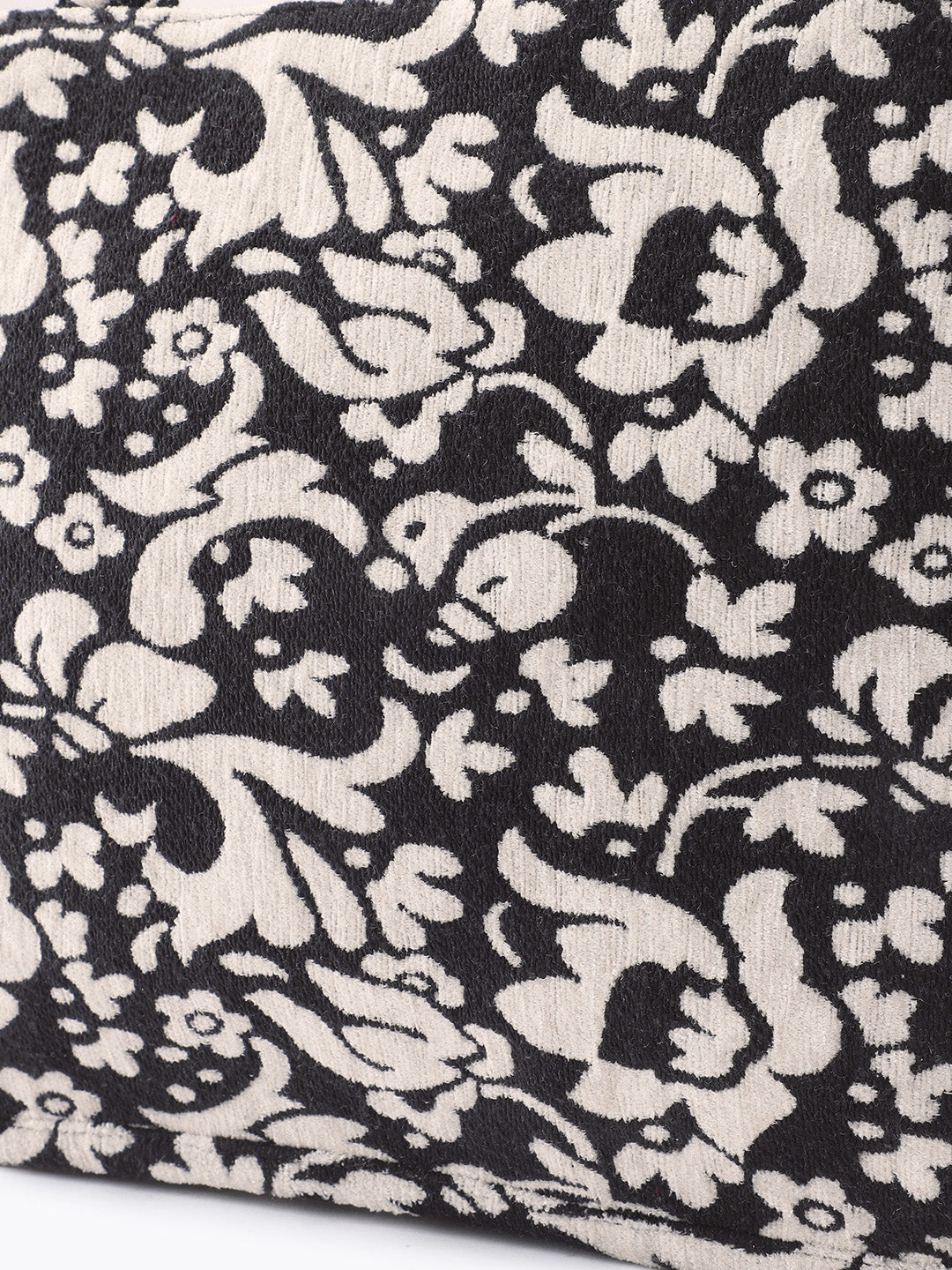PRIMROSE Woven Tote Bag, Ethnic Print, Cotton Fabric (Black and Cream)