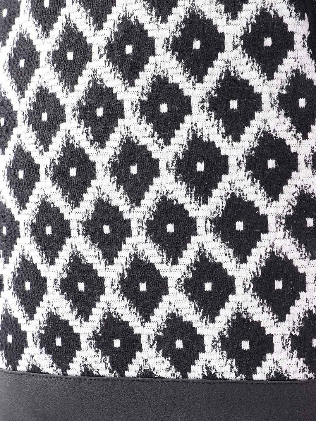 PRIMROSE Backpack with Geometric Diamond Pattern, Black and White, Adjustable Straps