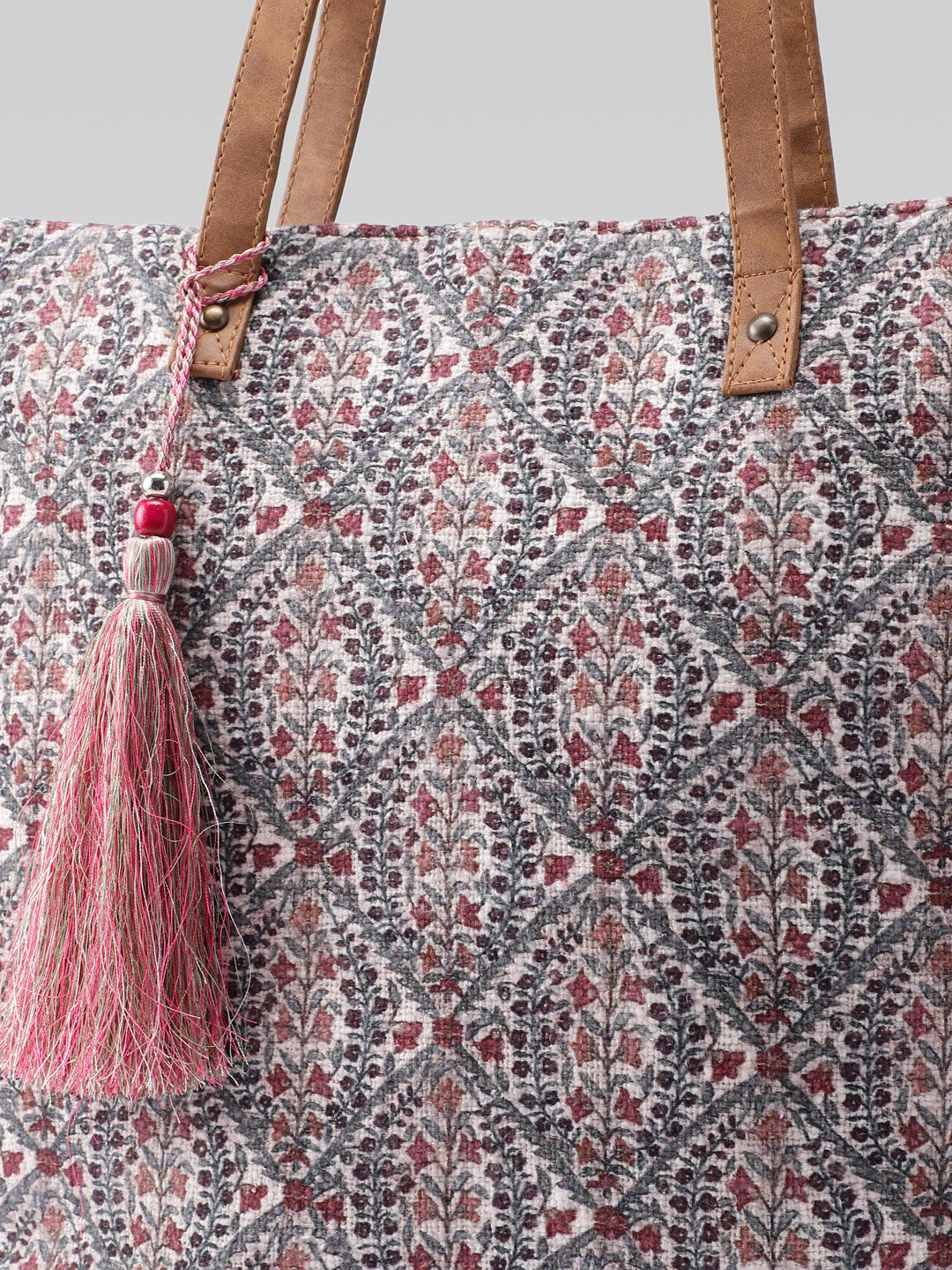 PRIMROSE Canvas Tote Bag with Gold Floral Embroidery (Red)