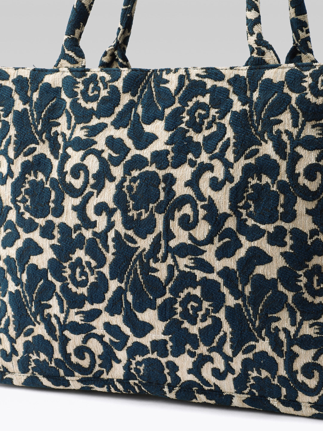 PRIMROSE Woven Tote Bag, Ethnic Print, Cotton Fabric (Navy Blue)