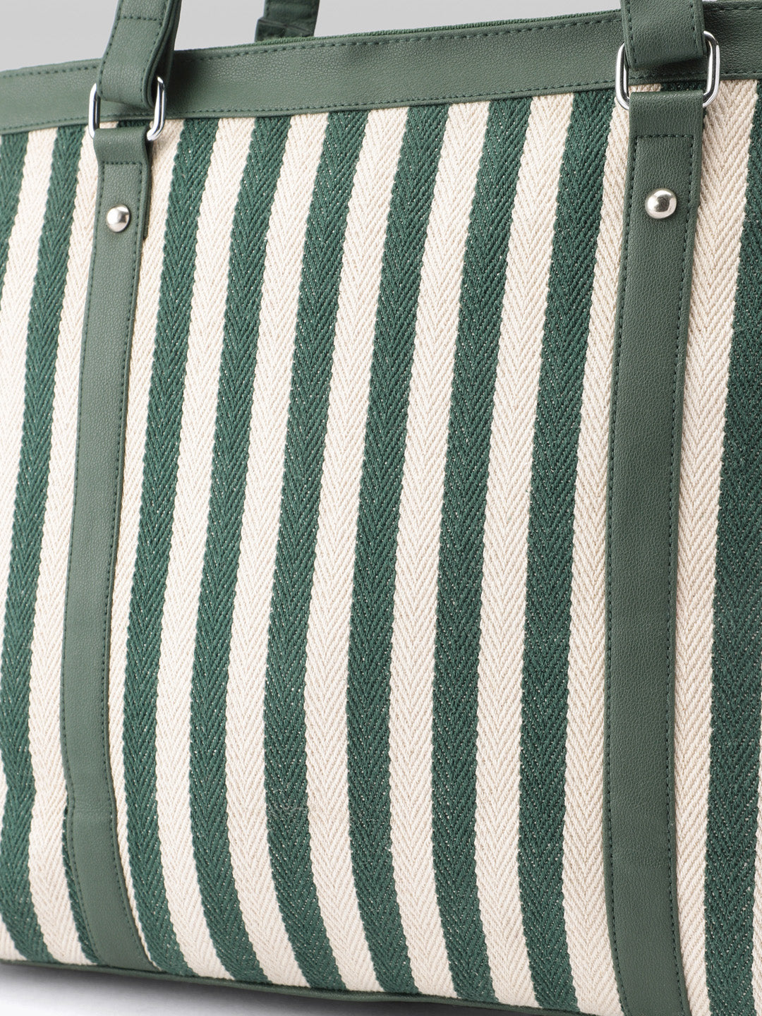 PRIMROSE Striped Canvas Tote Bag, Green and Beige, Shoulder Bag with Dual Handles