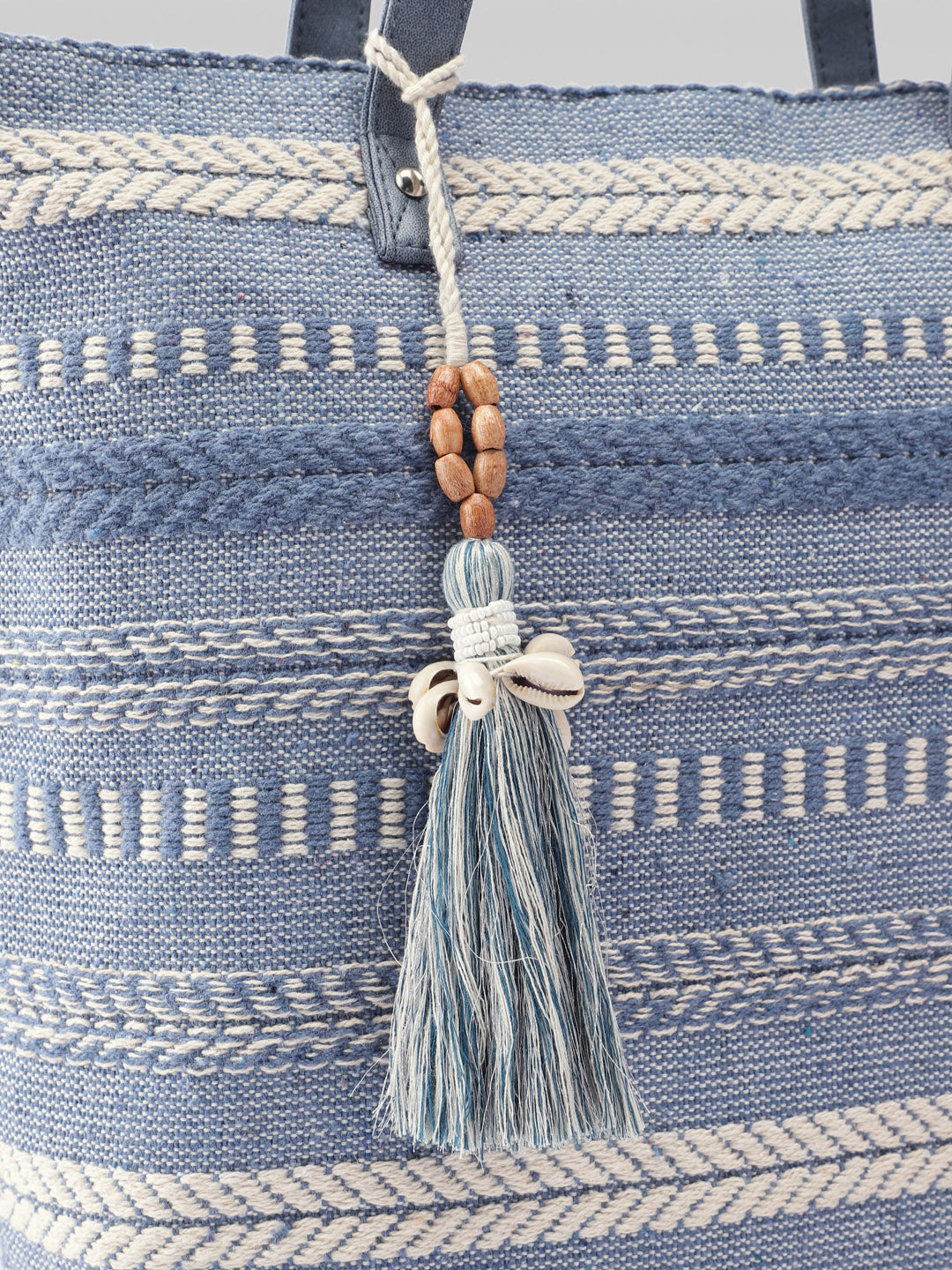 PRIMROSE Canvas Tote Bag with Light Blue Tassel