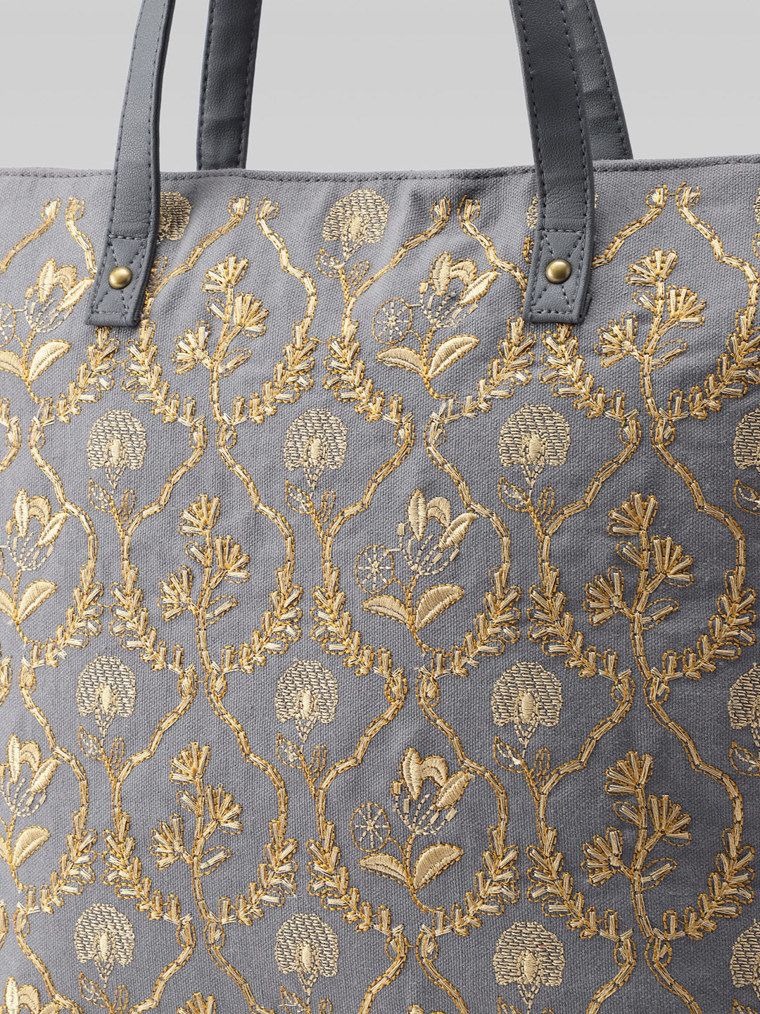 PRIMROSE Canvas Tote Bag with Gold Floral Embroidery
