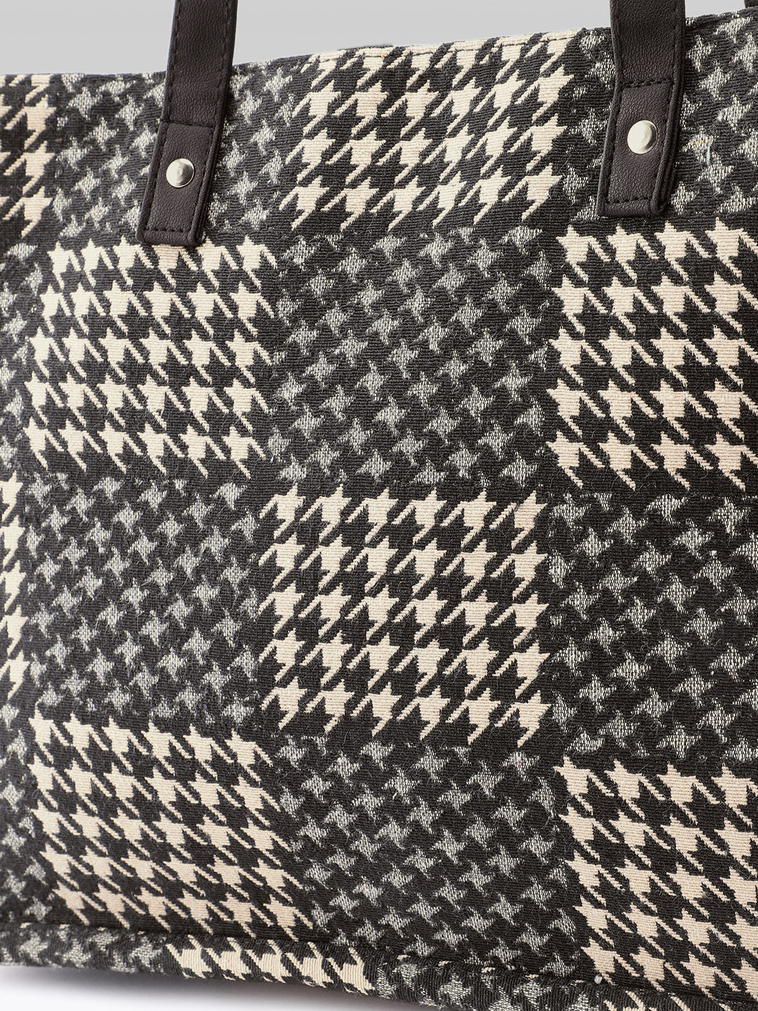 PRIMROSE Houndstooth Tote Bag, Black and Beige