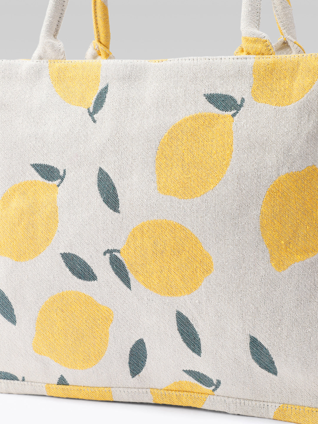 PRIMROSE Tote Bag with Lemon Print, Yellow and Beige