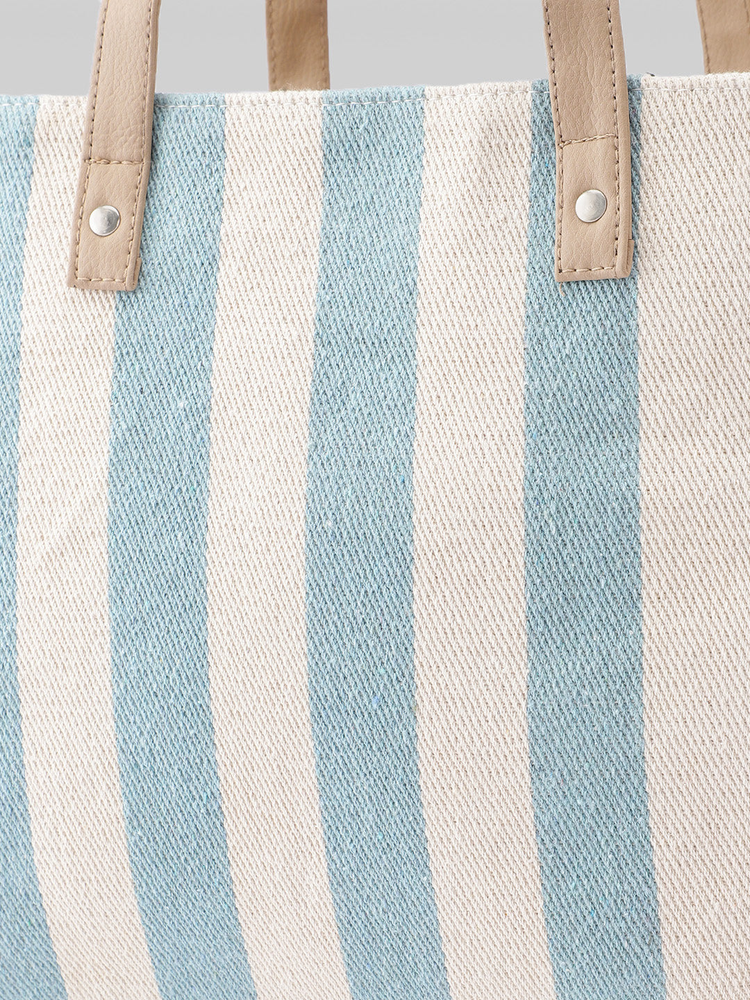 PRIMROSE Striped Canvas Tote Bag with Blue and Beige