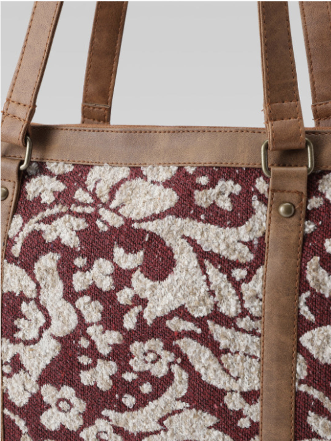 PRIMROSE Floral Tote Bag, Burgundy and Cream, Zip Closure, Spacious Shoulder Bag