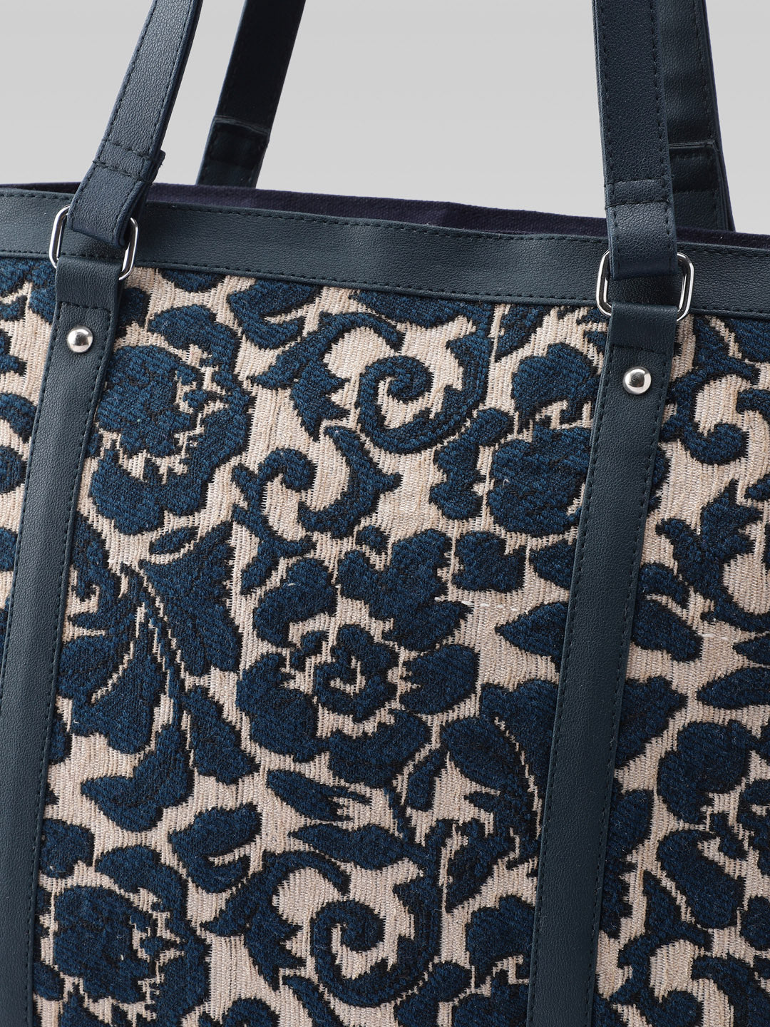 PRIMROSE Women's Tote Bag, Navy Blue and Brown Floral Pattern