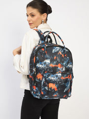 RIMROCK Mountain Print Backpack with Multiple Compartments, Blue and Orange Snow Pattern Design