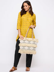 PRIMROSE Fringed Crochet Tote Bag with Shoulder Straps, Beige