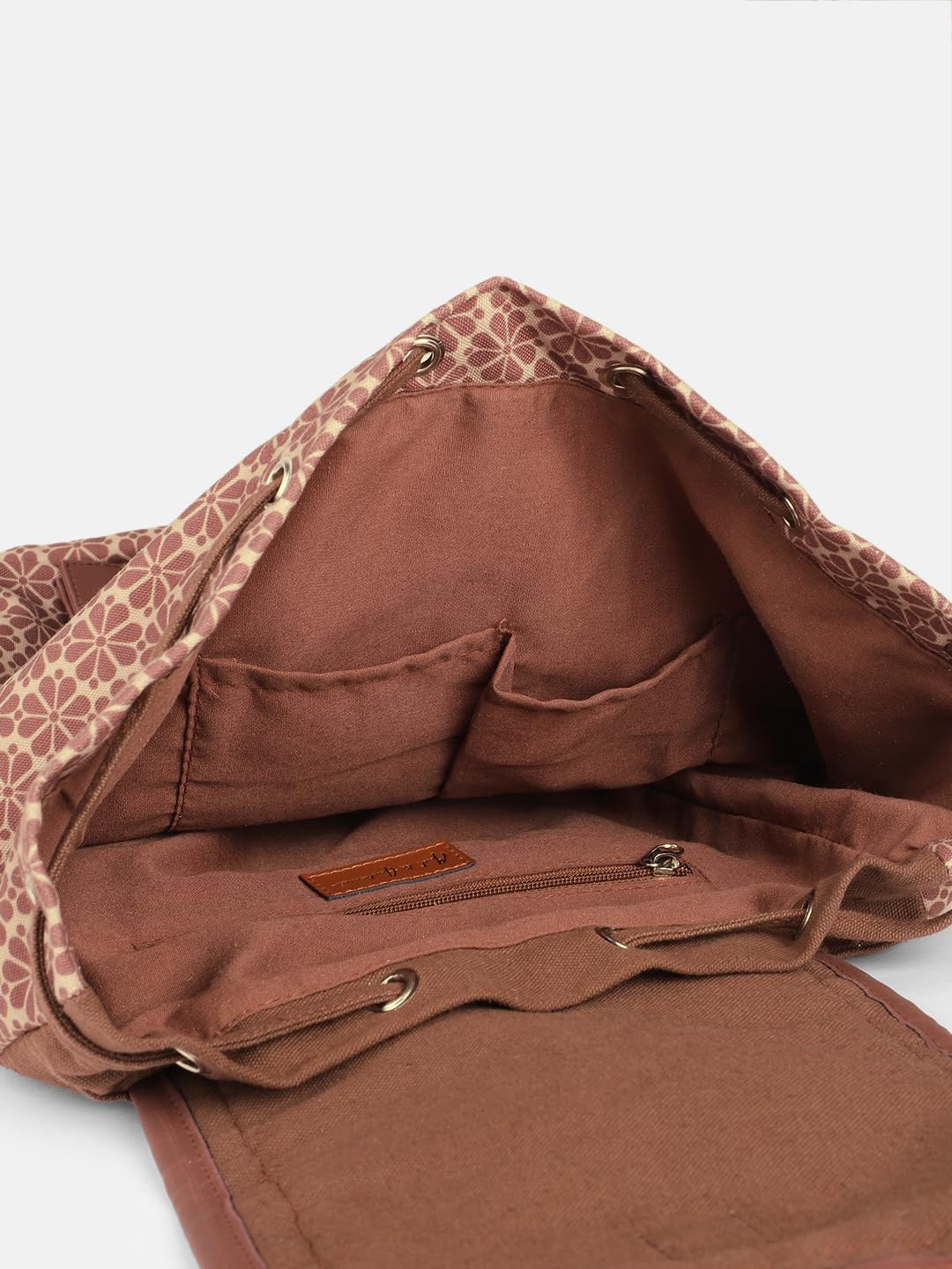 PRIMROSE Floral Pattern Canvas Backpack, Braided Trim, Dual Front Pockets, Pink-Brown