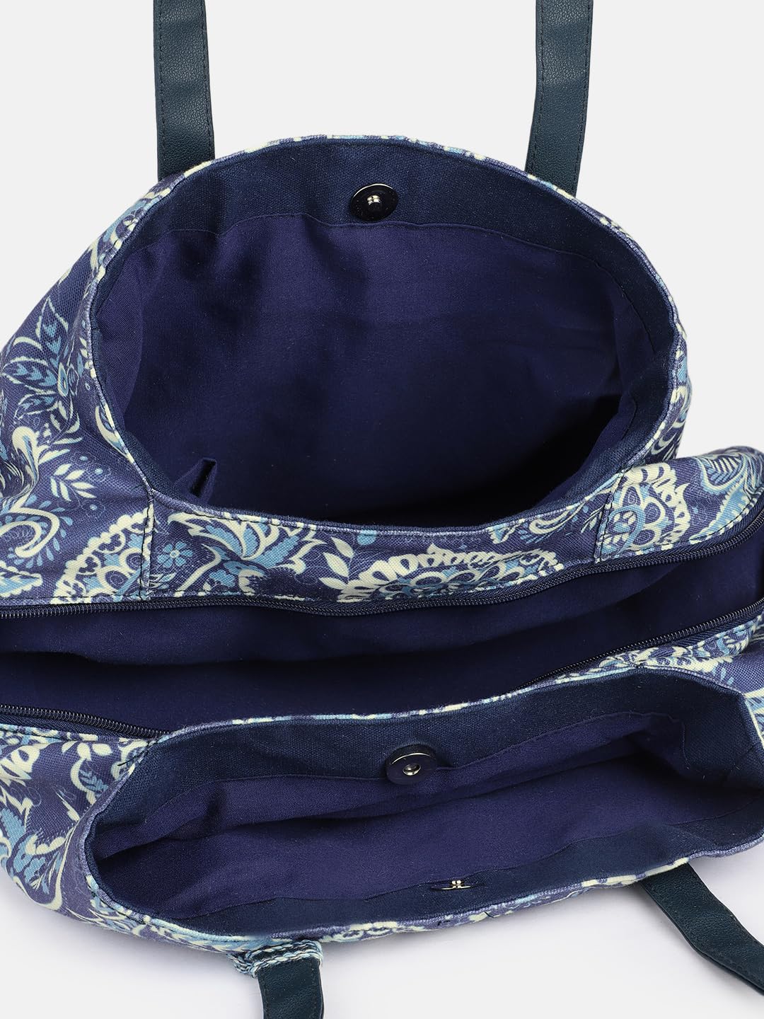 PRIMROSE Paisley Print Tote Bag with Tassel, Navy Blue and Light Blue Pattern, Long Shoulder Straps