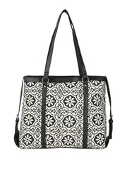 PRIMROSE Floral Pattern Canvas Tote Bag, Black and White, Double Handle Shoulder Handbag