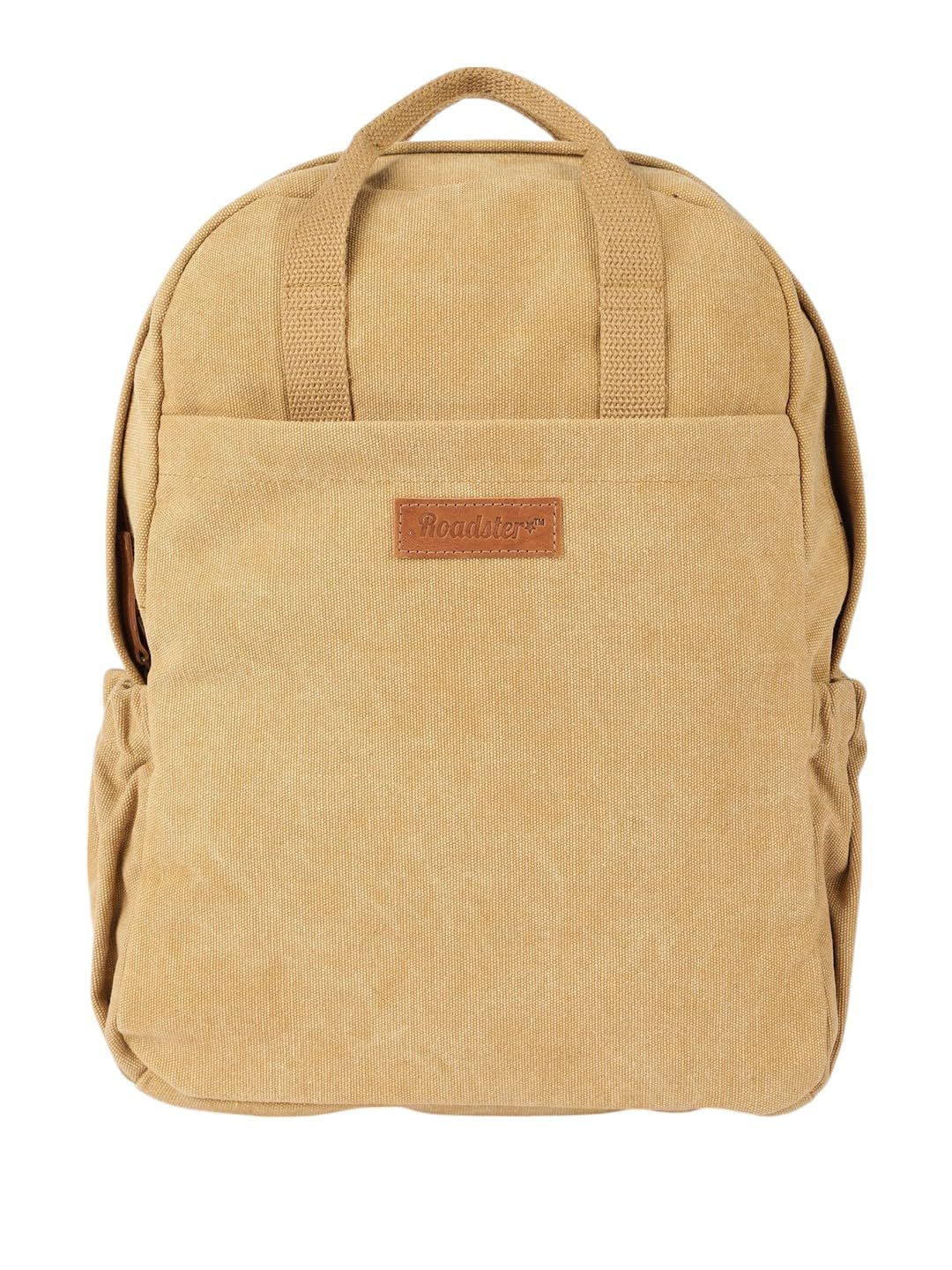 PRIMROSE Canvas Backpack, Khaki Tan, Casual Daypack with Leather Logo Patch