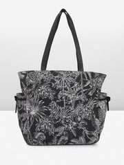 PRIMROSE Black Floral Print Canvas Tote Bag with Inner Pouch