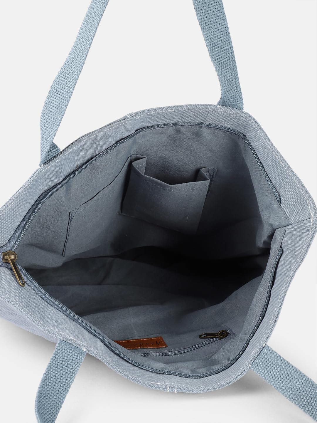 PRIMROSE Canvas Tote Bag with Multiple Pockets, Blue, Double Handles