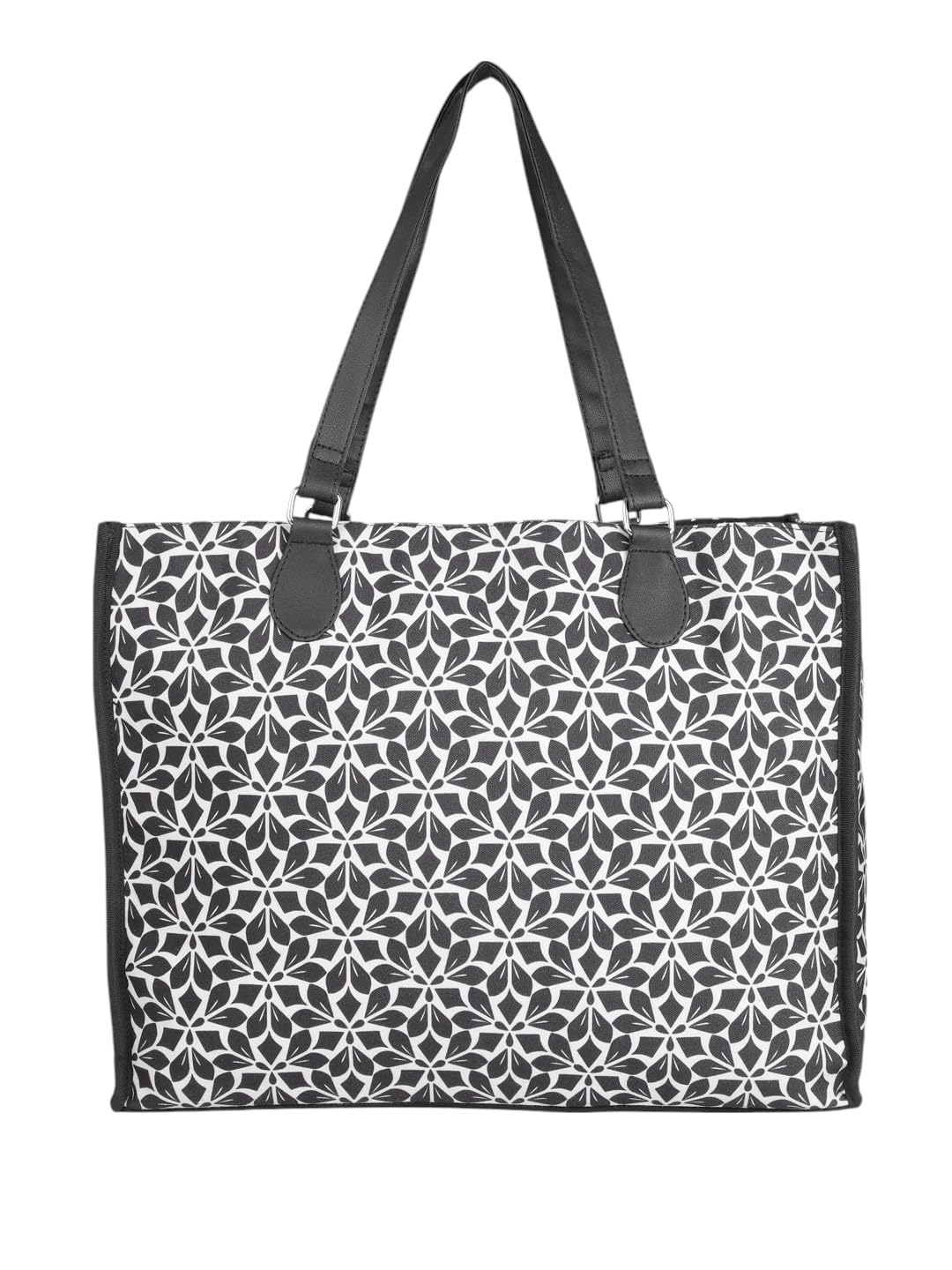 PRIMROSE Floral Pattern Tote Bag, Black and White Print, Double Handle, Large Capacity Shopping Handbag