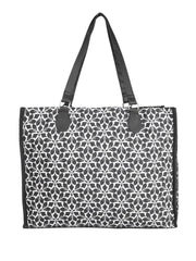 PRIMROSE Floral Pattern Tote Bag, Black and White Print, Double Handle, Large Capacity Shopping Handbag