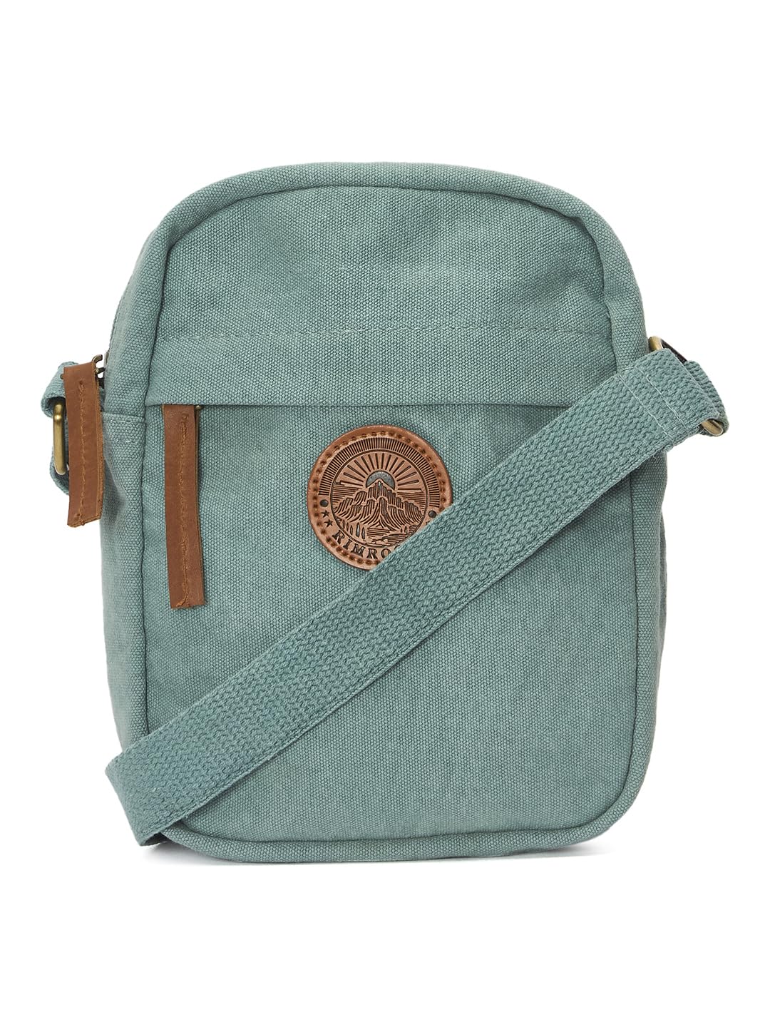 RIMROCK Canvas Crossbody Utility Bag, Mint Green with Leather Accents and Mountain Badge