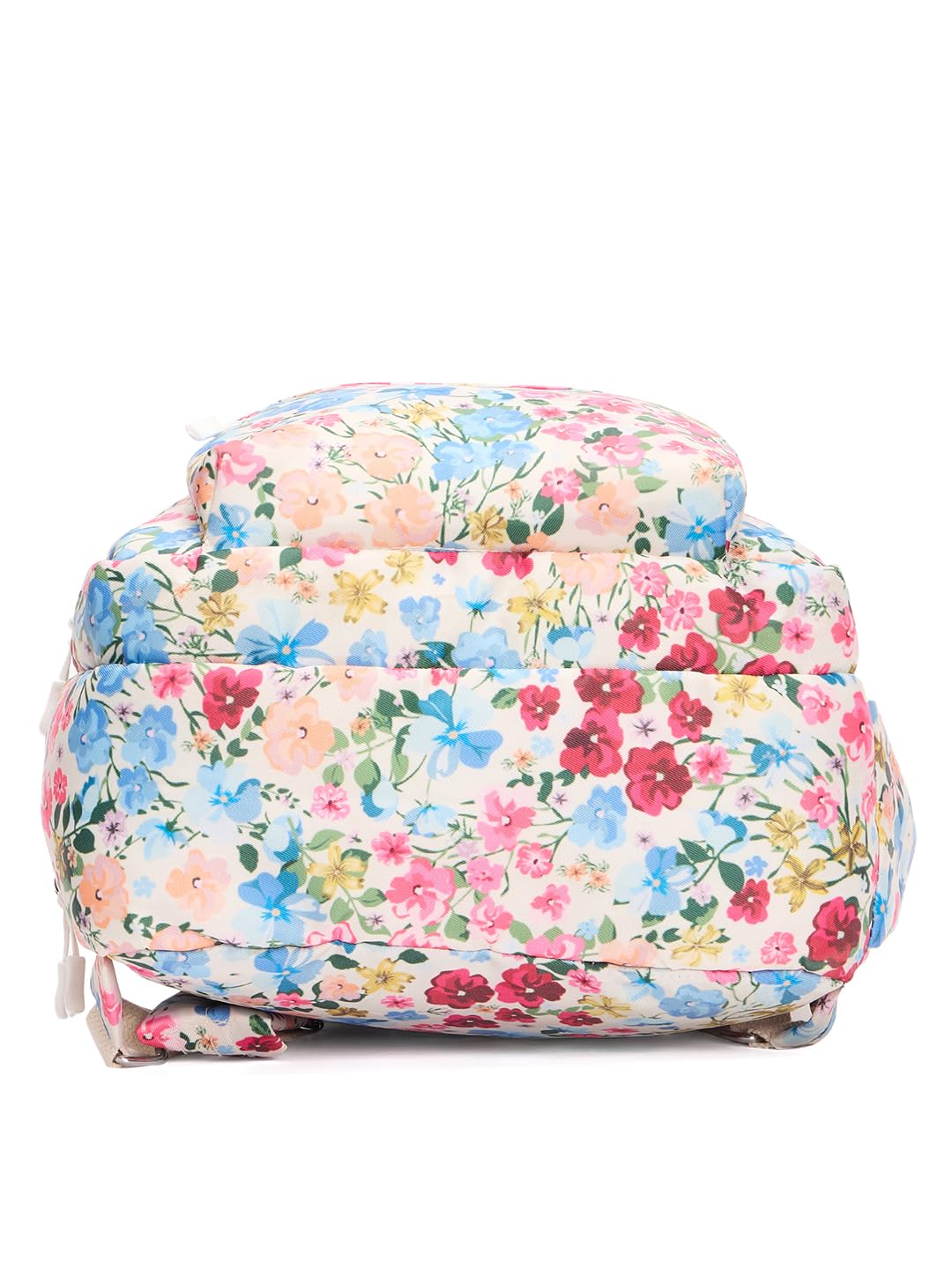 RIMROCK Floral Print Backpack, Multi-Pocket Design, Pink Blue Yellow Pattern, White Base