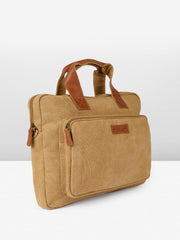 PRIMROSE Canvas Messenger Bag with Polyurethane Trim, Khaki Brown, Laptop Compatible