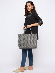 PRIMROSE Striped Geometric Tote Bag for Women, Black and White