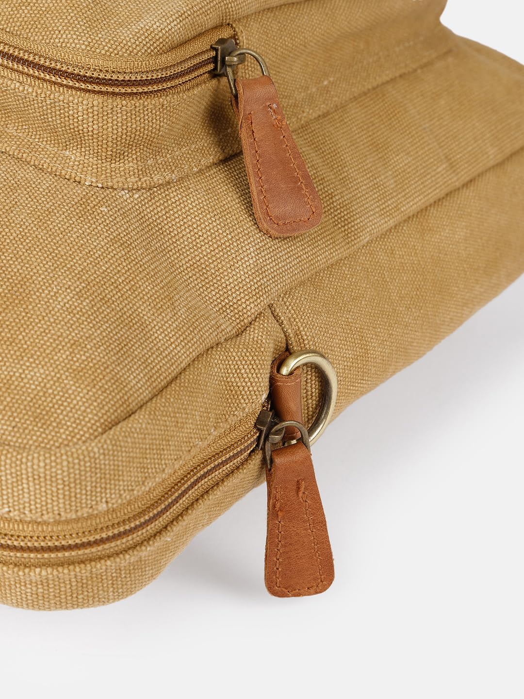 PRIMROSE Canvas Messenger Bag with Polyurethane Trim, Khaki Brown, Laptop Compatible