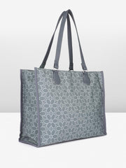 PRIMROSE Floral Pattern Canvas Tote Bag, Grey with White Design, Double Handle, Shopping Handbag