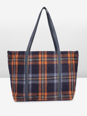 PRIMROSE Plaid Wool Tote Bag for Women Orange and Black
