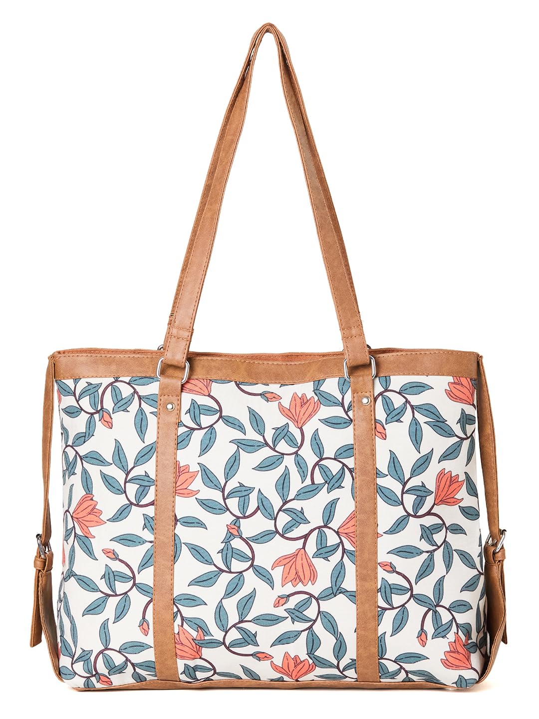 PRIMROSE Women's Floral Print Tote Bag with Tan PU Trim,