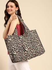 PRIMROSE Large Canvas Tote Bag, Leopard Print Pattern with Striped Trim, Shopping Shoulder Bag
