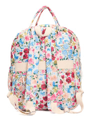 RIMROCK Floral Print Backpack, Multi-Pocket Design, Pink Blue Yellow Pattern, White Base