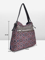 PRIMROSE Embellished & Ethnic Motifs Print Oversized Structured Shoulder Bag with Zip Detail