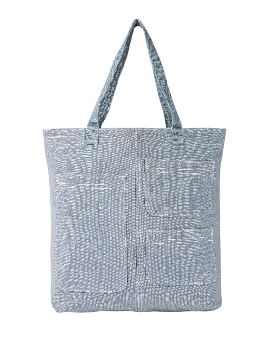 PRIMROSE Canvas Tote Bag with Multiple Pockets, Blue, Double Handles