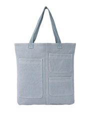 PRIMROSE Canvas Tote Bag with Multiple Pockets, Blue, Double Handles