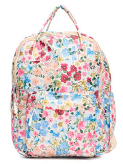 RIMROCK Floral Print Backpack, Multi-Pocket Design, Pink Blue Yellow Pattern, White Base