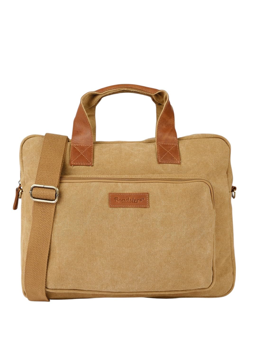 PRIMROSE Canvas Messenger Bag with Polyurethane Trim, Khaki Brown, Laptop Compatible