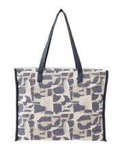 PRIMROSE Woven Tote Bag, Blue and Beige Floral Pattern