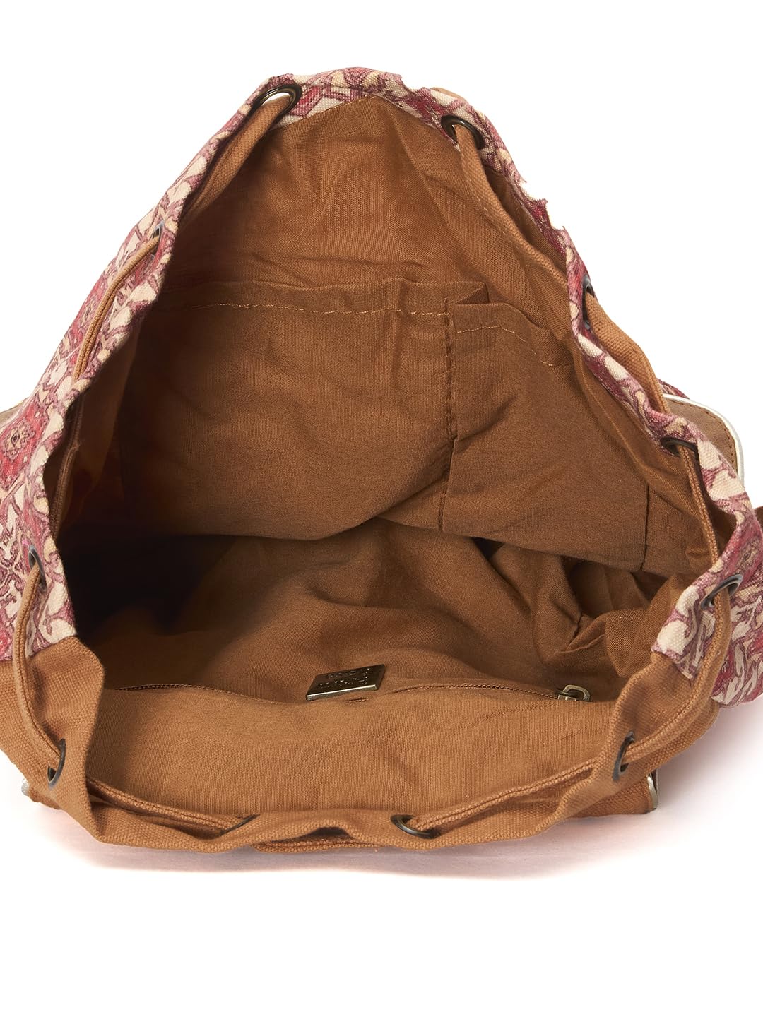 Vintage Canvas Backpack, Floral Pattern with Brown Pu Trim, Double Front Pockets, Pink and Beige