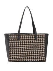 PRIMROSE Classic Houndstooth Pattern Tote Bag, Black and Beige, PU Leather Trim