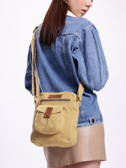 PRIMROSE Roadster Canvas Messenger Bag, Khaki, Crossbody Strap with Polyurethane Trim