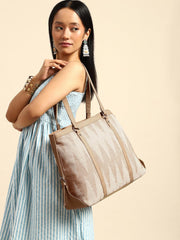 PRIMROSE Large Canvas Tote Bag with Textured Pattern, Double Shoulder Straps, Beige