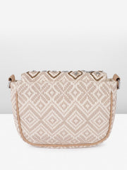 PRIMROSE Bohemian Crossbody Handbag with Crystal Embellishments, Woven Pattern, Cream Tassels, Tan Polyurethane Strap