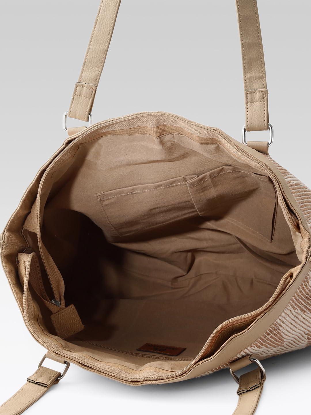 PRIMROSE Large Canvas Tote Bag with Textured Pattern, Double Shoulder Straps, Beige