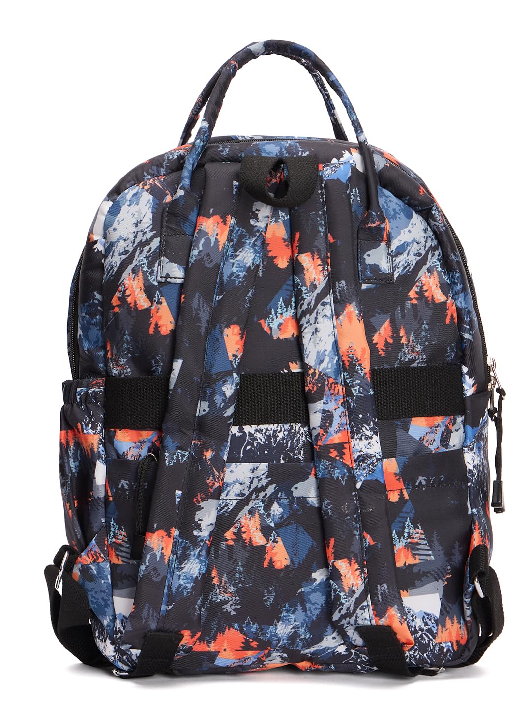 RIMROCK Mountain Print Backpack with Multiple Compartments, Blue and Orange Snow Pattern Design