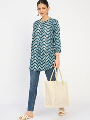 PRIMROSE Canvas Tote Bag with Chevron Pattern, Beige and Silver, Double Handle, Large Casual Shopper